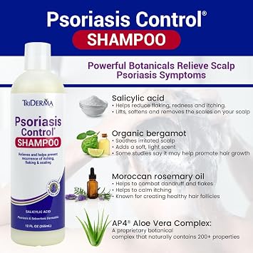 TriDerma Psoriasis Control Scalp Exfoliator Shampoo with 3% Salicylic Acid and Rosemary, Salon Quality Shampoo for Psoriasis, Seborrheic Dermatitis, No Coal Tar, Fresh Scent 12 oz