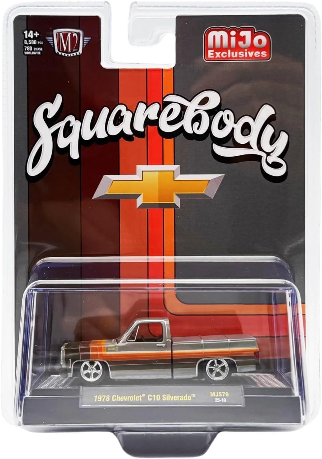 1978 C10 Pickup Truck Gray with Stripes Limited Edition to 8580 Pieces Worldwide 1/64 Diecast Model Car by M2 Machines 31500-MJS79