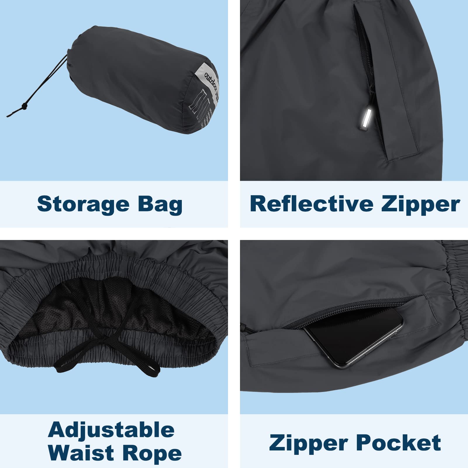 Outdoor Ventures Pantalones de lluvia para mujer, impermeables, transpirables, forrados, resistentes al viento, para senderismo, bicicleta, gris oscuro, 44