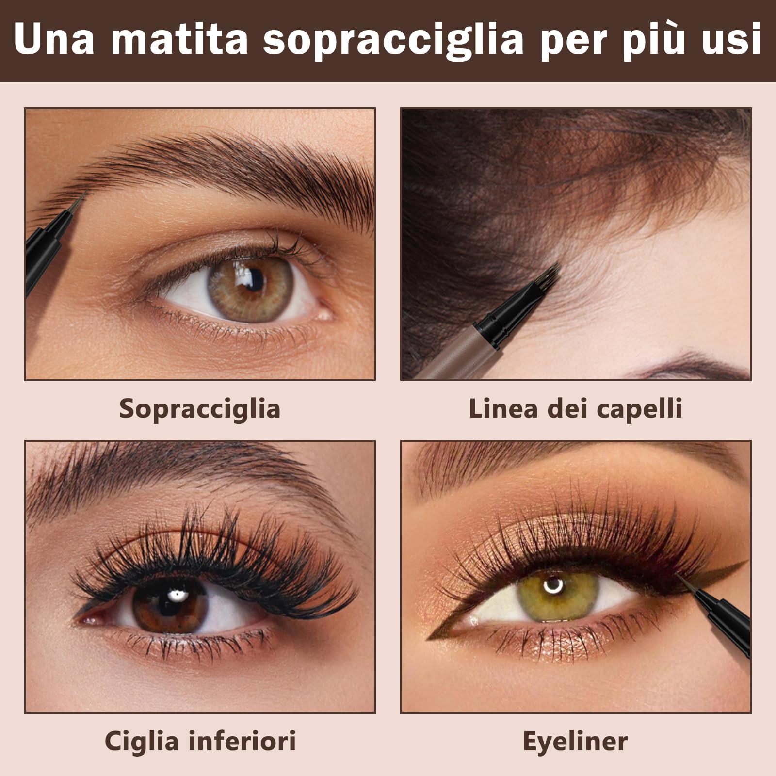 Erinde Matita Sopracciglia a Doppia Punta, Penna Sopracciglia Effetto Pelo 4D con Due Punte, Impermeabile e Anti-Sbavatura, a Lunga Durata, Riempimento Facile, Sopracciglia Naturali Effetto Pelo 02#
