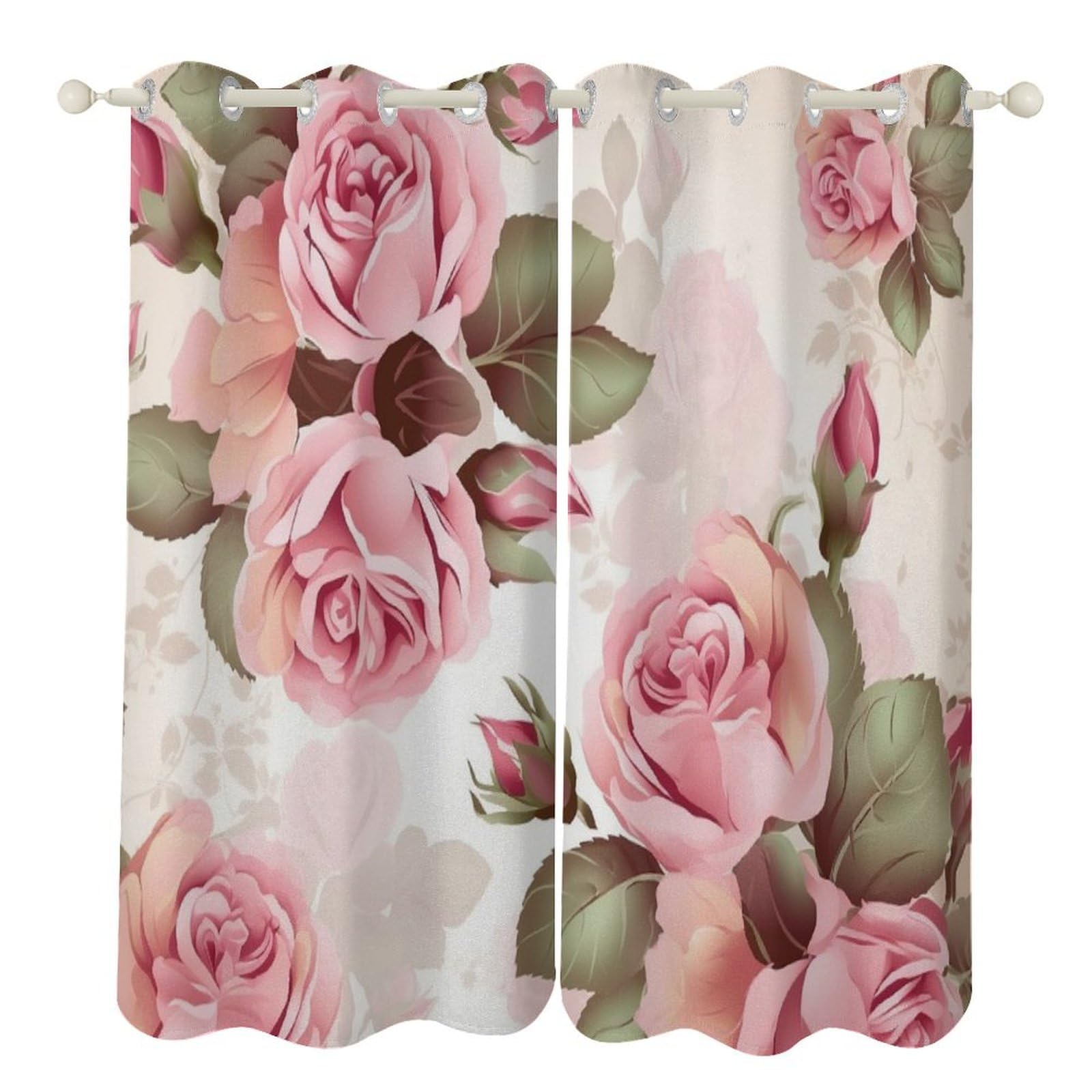Rideaux occultants thermiques contre la lumière et le froid motif floral rose