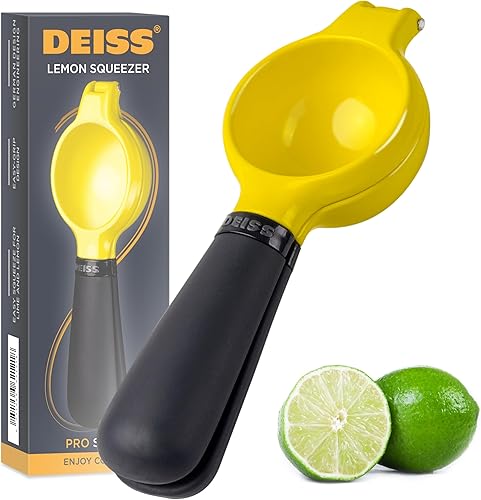 Deiss Exprimidor de limón de metal resistente profesional Exprimidor de mano de extracción de jugo máximo, exprimidor de cal fácil de limpiar,