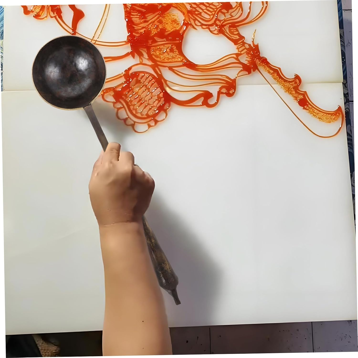 Wakauto Copper Sugar Painting Spoon Long Handle Small Copper Mixing and Dessert Spoon for Traditional Chinese Sugar Art for Kitchen and Dining