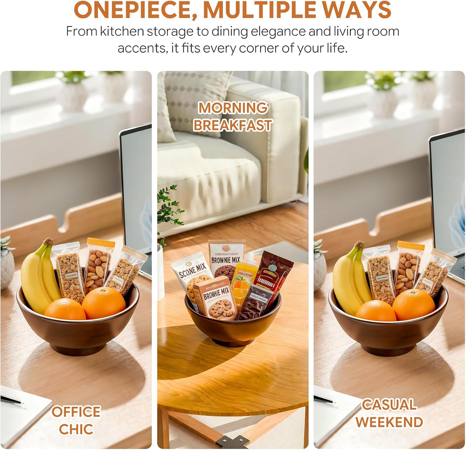 Simple Trending 12" Bamboo Fruit Bowl for Kitchen Counter