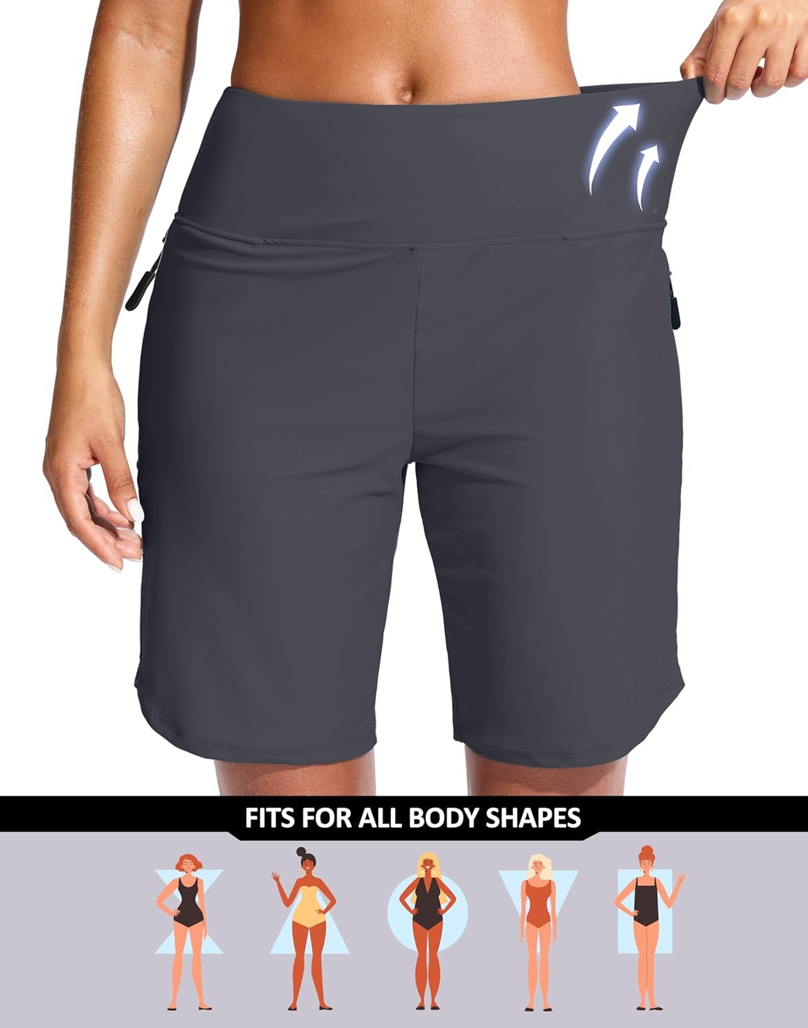 G Gradual Women's 9" Long Swim Board Shorts with Zipper Pockets High Waisted Knee Length Beach Swimming Shorts with Liner - Image 7