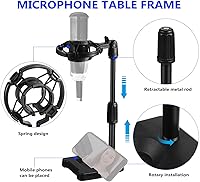 Vista 3 de Adjustable Desk Microphone Stand with Base Table Mic Rack for Office Meetings Recording with Shock Mount Holder and Spring Mic Clip Stable Plastic