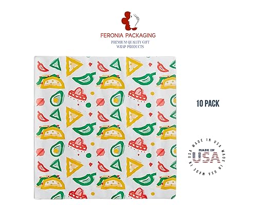 Miniatura 3 de Feronia Packaging - Paquete de 10 envolturas de sándwich de delicatessen para cestas y papel de envoltura de alimentos (estampado mexicano)