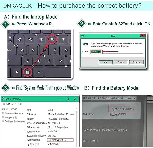 Miniatura 7 de DMKAOLLK Reemplazo de batería 99Wh 9NJM1 para Dell Alienware 17 R4 R5 15 R3 R4 Alienware 15 2018 ALW17C-D1758 P31E P31E001 P31E002 P69F P69F001