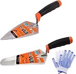 2 Pcs 6" Concrete Trowel, Carbon Steel Concrete Masonry Tools Set, Pointing & Gauging Masonry Hand Trowels with Soft Grip Handle Cement Trowel, Work Gloves Included