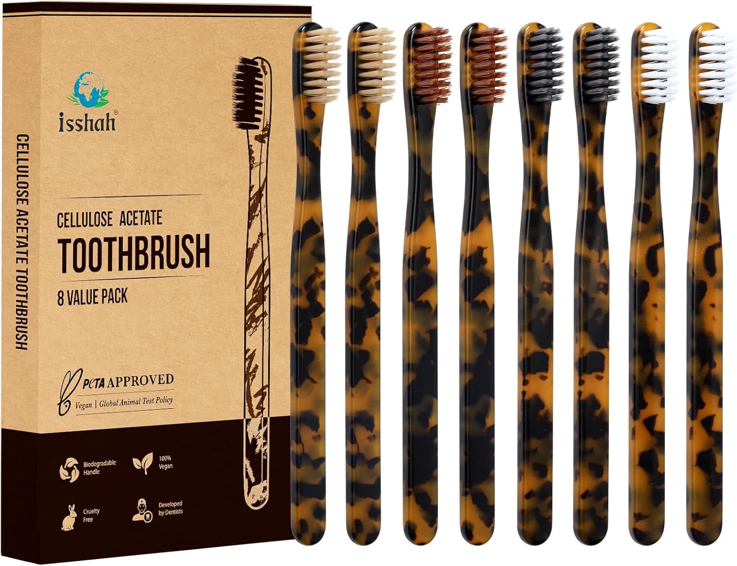 Biodegradable Eco-Friendly Cellulose Acetate Toothbrushes – 8 Count