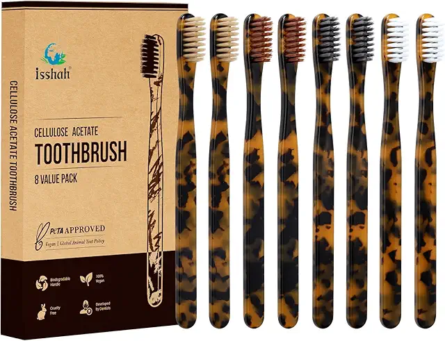 Isshah Biodegradable Eco-Friendly Cellulose Acetate Siwak Toothbrushes - 8 Pack