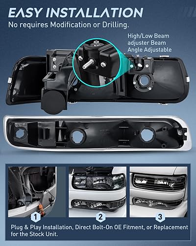 Miniatura 3 de Faros delanteros Nilight - Juego de repuestos de faros para montar en el parachoques para Chevy 1999 2000 2001 2002 Silverado Avalanche 1500 1500HD