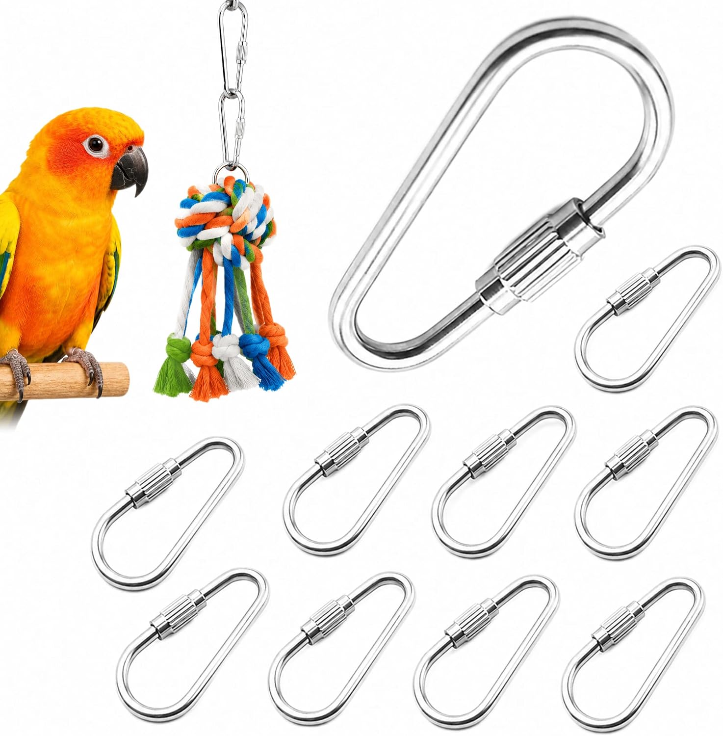 12Pc Parrot Toy Hook, Silver Stainless Steel Parts Heavy Duty Metal Hooks Suitable for Most Bird Or Small Animal Hanging Toys Parrot Bird Hooks