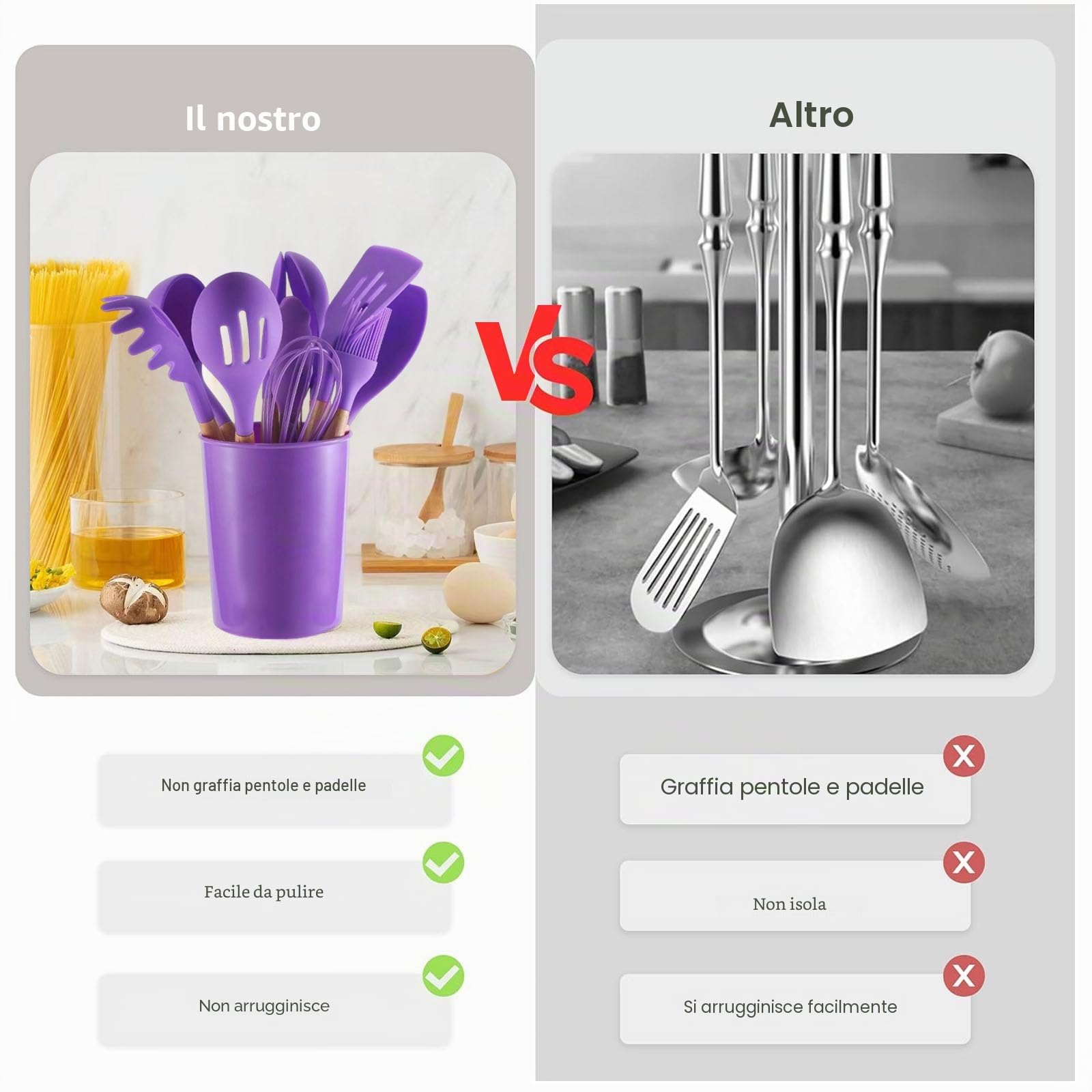 Set di utensili da cucina, 12 pezzi, set di utensili da cucina in silicone con manico in legno, resistenti al calore, antiaderenti, set di utensili da cucina in silicone, adatti per la cucina (viola)