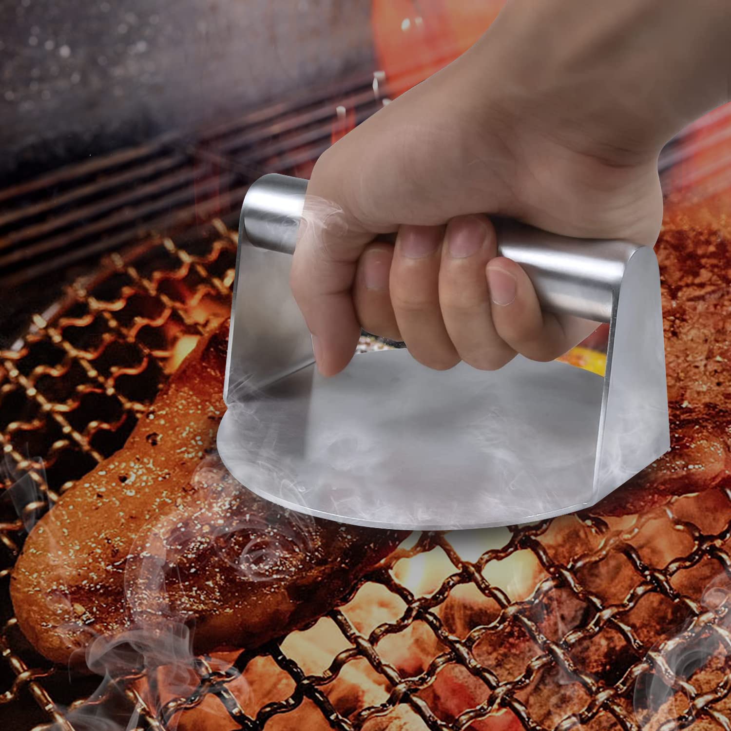 COARJAP - Smash Burgerpers - 304 roestvrij staal – Burger Smasher uit één stuk – Inclusief 60 stuks burgerpapier & QR-Test voedselveilig – Vaatwasserbestendig – Voor thuis & professionele grill keuken COARJAP - Smash Burgerpers - 304 roestvrij staal – Burger Smasher uit één stuk – Inclusief 60 stuks burgerpapier & QR-Test voedselveilig – Vaatwasserbestendig – Voor thuis & professionele grill keuken