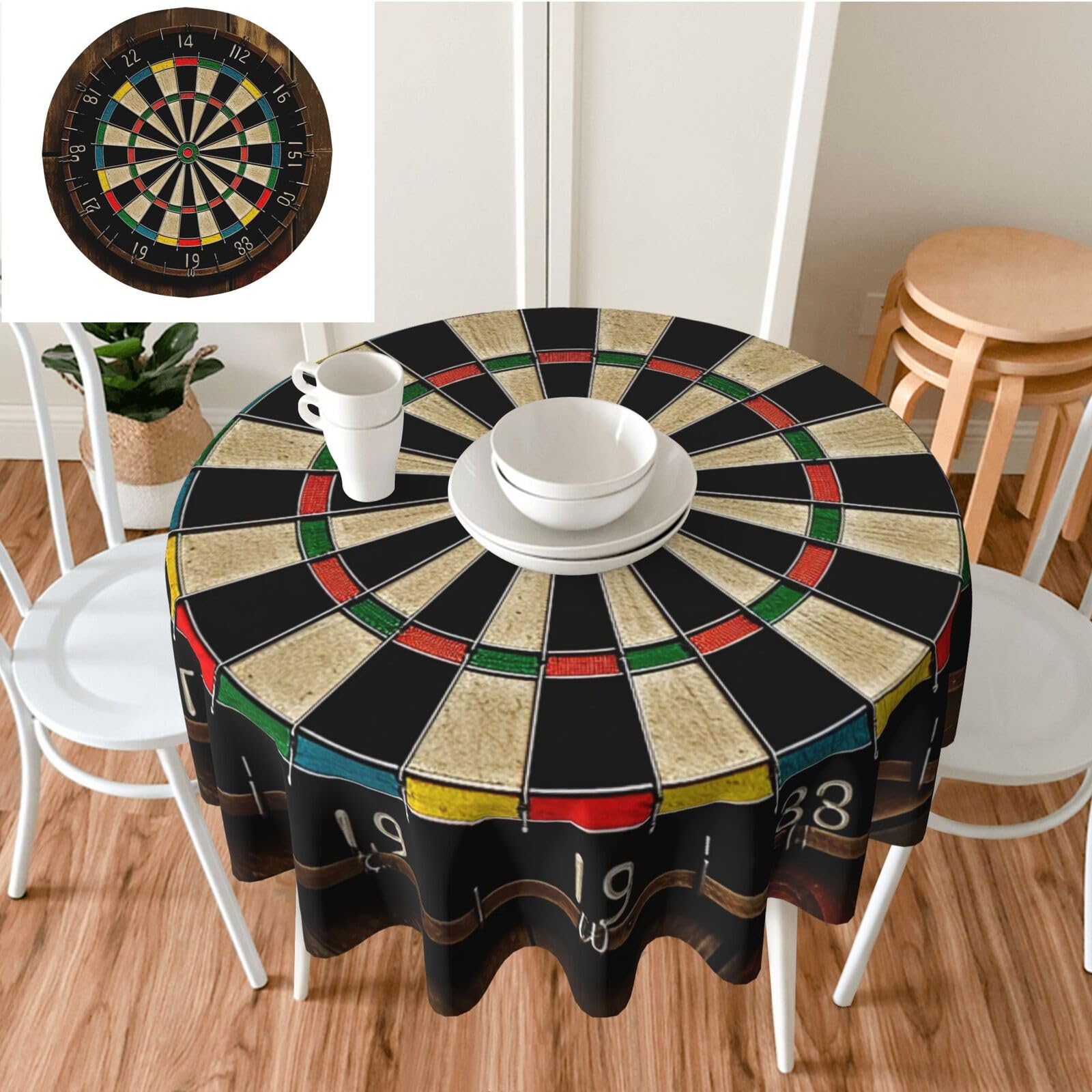VTCTOASY Round Tablecloth Washable Table Cloth 60 Inch Dart Board Tablecloths Wrinkle Free Table Cover for Dining Table Decorative Fabric Kitchen Tablecover for Outdoor Farmhouse Holiday