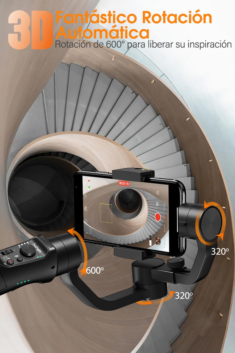 Gimbal Estabilizador para Móvil, 3-Ejes Gimbal Movil con 6 Modos, Gimbal Stabilizer Ligero con Batería Soporte para 12H, Carga 280g, Ideal para Smartphone iOS&Android iPhone/Huawei/Samsung/Xiaomi etc