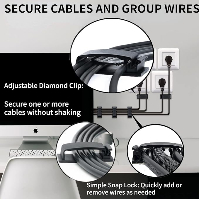 Abrazaderas para Cables Autoadhesivas, 50 piezas, Organizador de Cables para PC, Pared, Ethernet, Escritorio, Mesita de Noche, Oficina en Casa y Automóvil miniatura 7