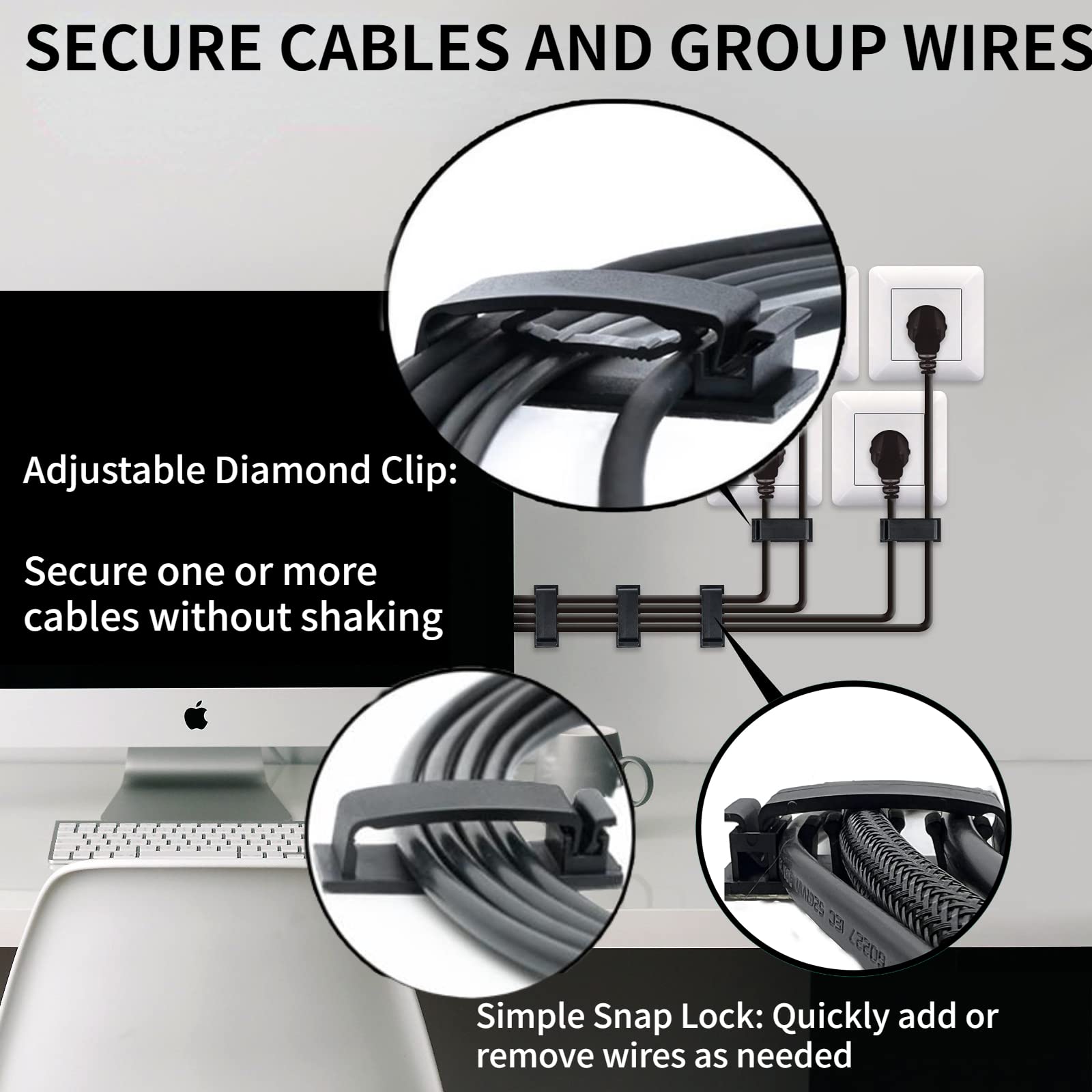 Clips de gestión de cables autoadhesivos, organizadores de cables Clips de alambre Tenedor de cable 50pcs