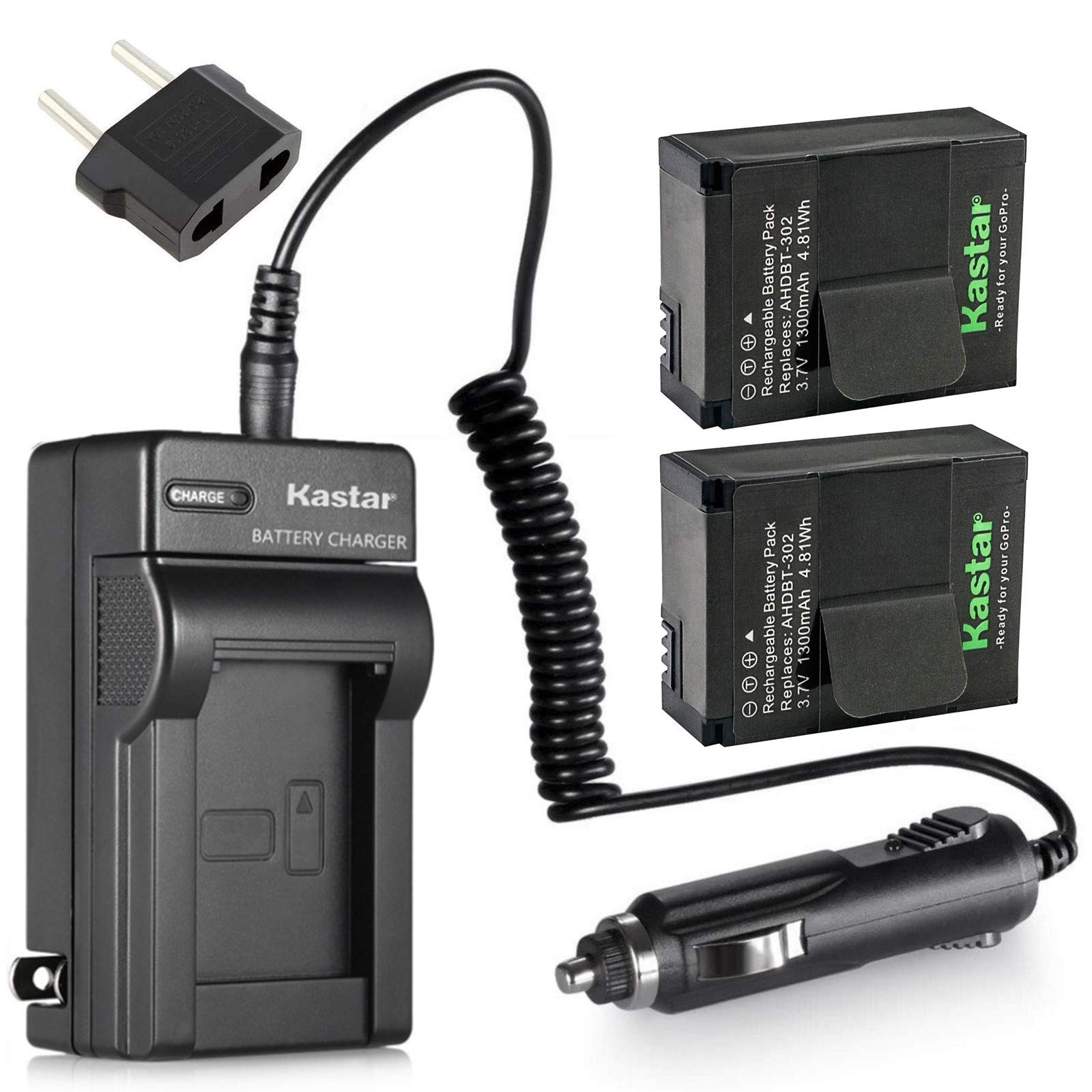 Kastar GOPRO3 Battery (2-Pack) and Charger Kit for GoPro HD HERO3, HERO3+, AHDBT-302 Work with GoPro AHDBT-201, AHDBT-301, AHDBT-302