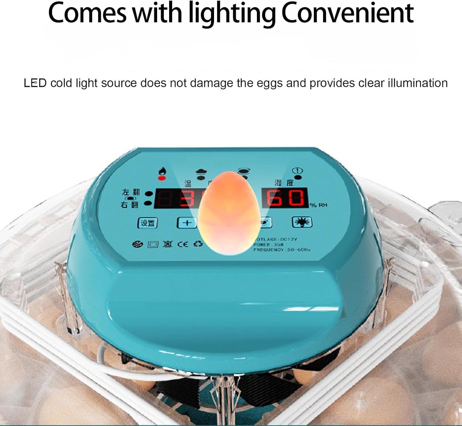 Incubadora de huevos totalmente automática con termostato digital inteligente y control de humedad, volteador automático de huevos para incubar aves de corral