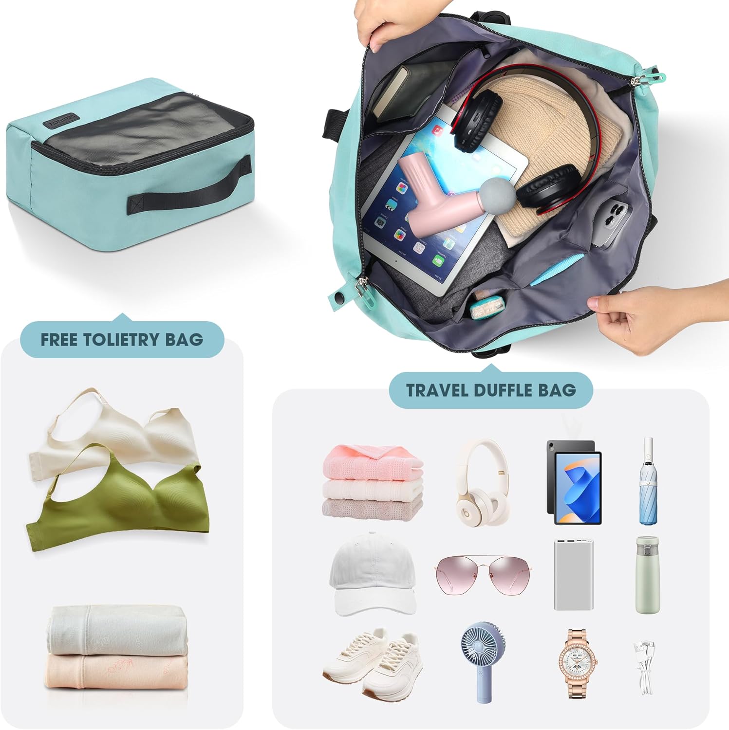 Oeihuivt Weekender Bags for Women - 21 Inch Large Travel Duffel Bag 2-Piece Set with Shoe Compartment, Heavy-Duty Canvas Leather Carry On Overnight Tote - Image 5