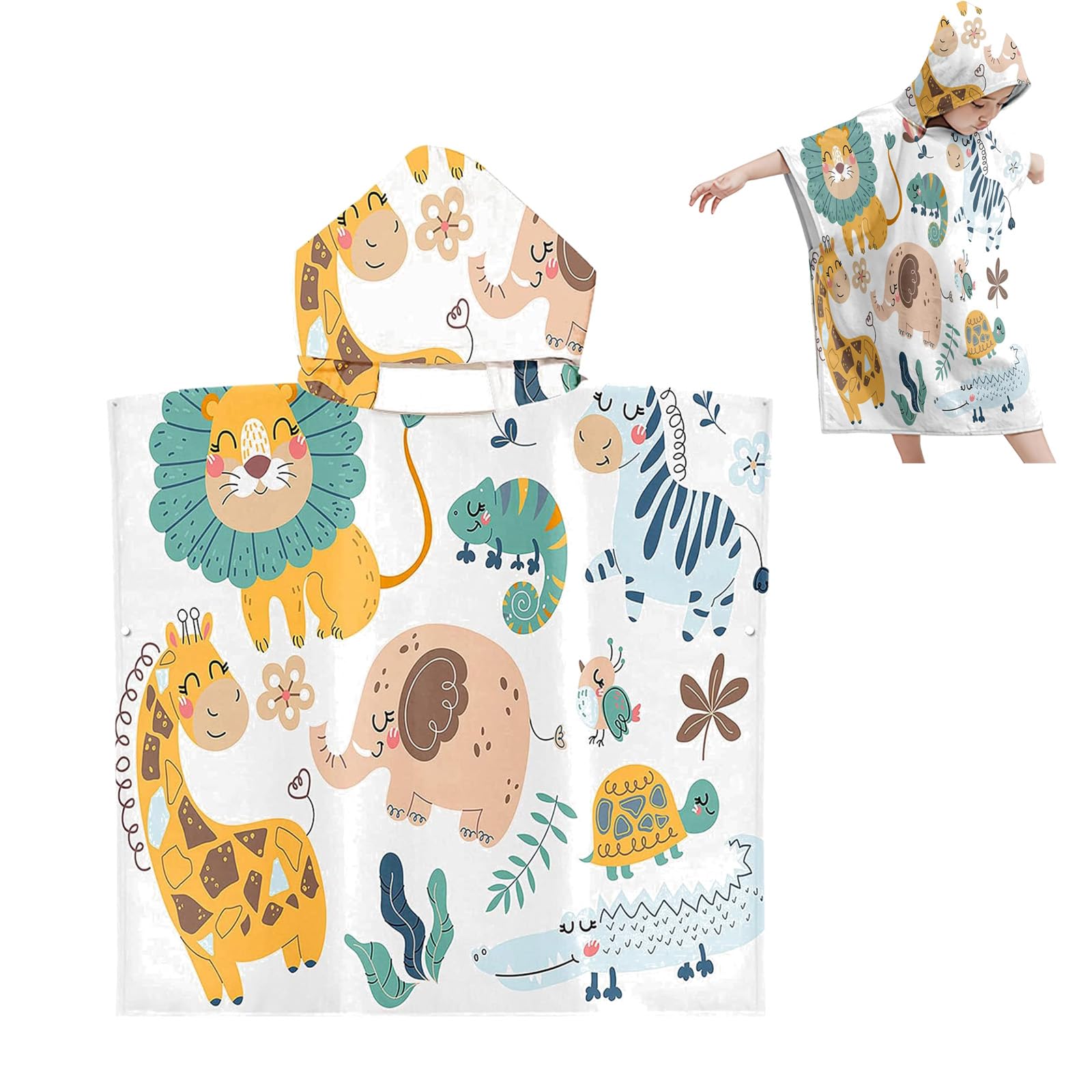 Accappatoio Poncho Per Neonato - Asciugamano Super Assorbente Per Mare/Piscina, 65x75 Cm, 100-120 Cm - Foto 12