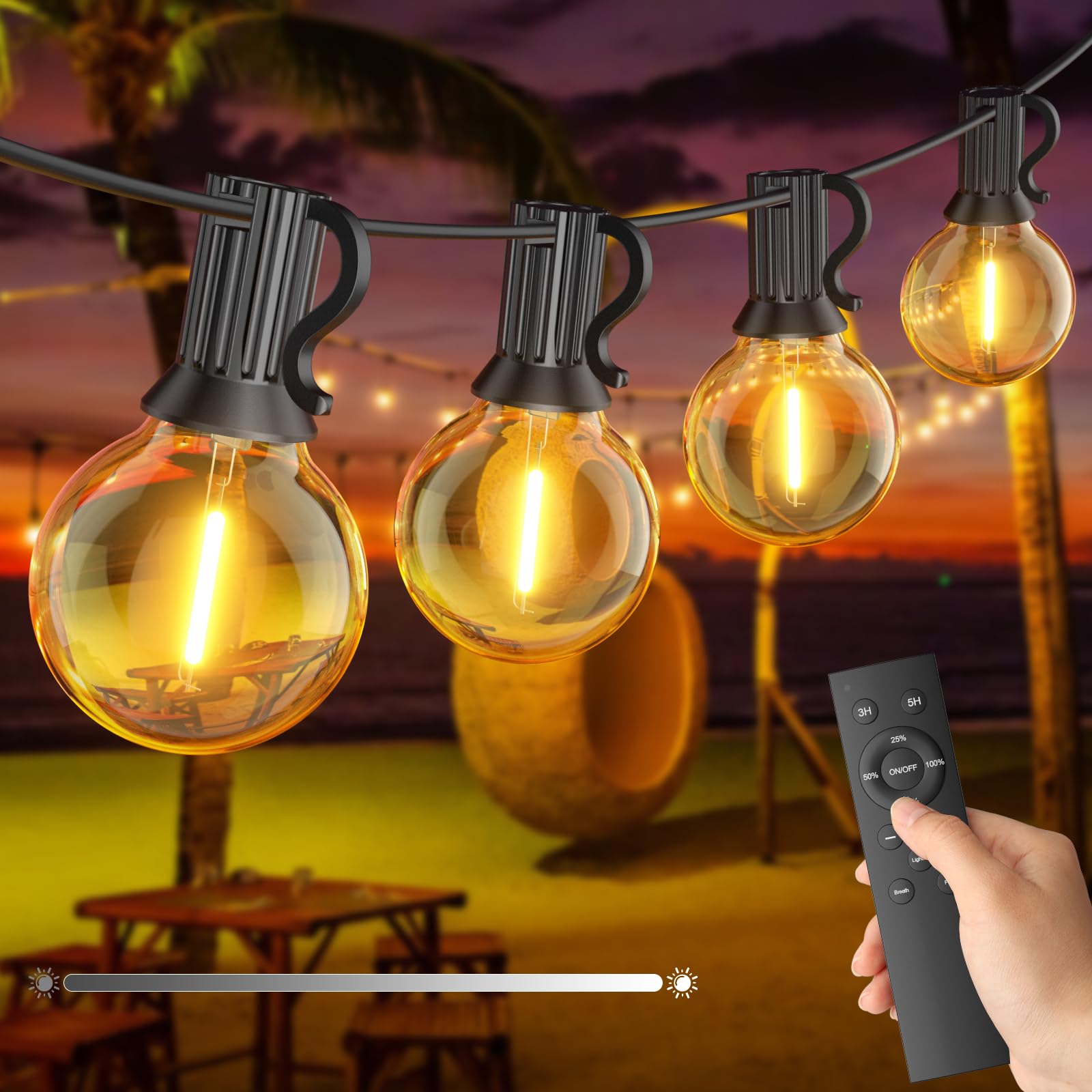 FANSANMY Catena Luminosa Esterno Dimmerabile, 15M Luci da Esterno Giardino con Telecomando, 25+1 Lampadine Infrangibili, IP45 Impermeabile, 2700K, Adatto per Giardini, Cortili, Bistrot, Case