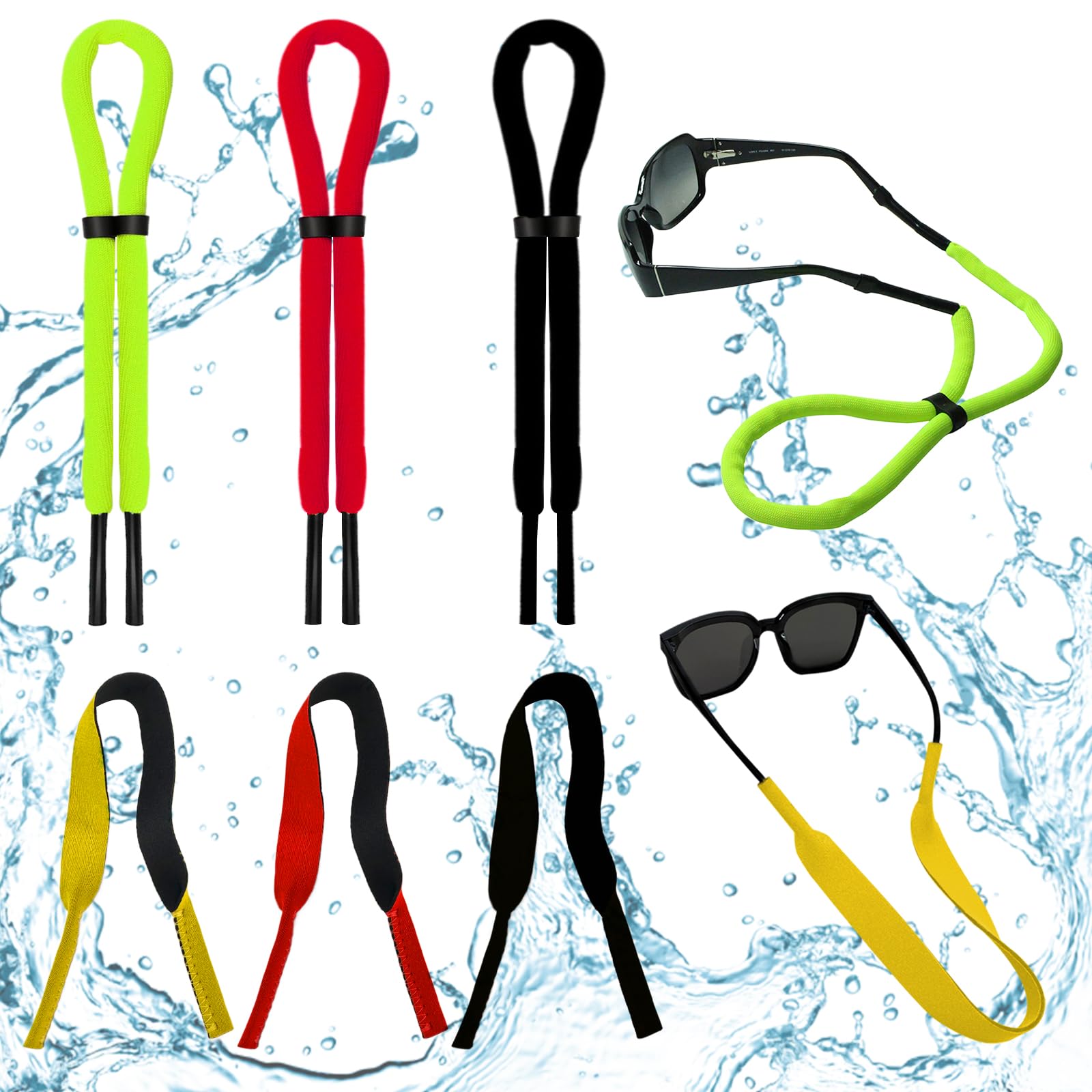 PIWOSGOL 6 cintas flotantes de neopreno, cordón elástico, correa de retención, correa para gafas deportivas, apta para deportes acuáticos, gafas deportivas resistentes al agua, para vela, surf y más,