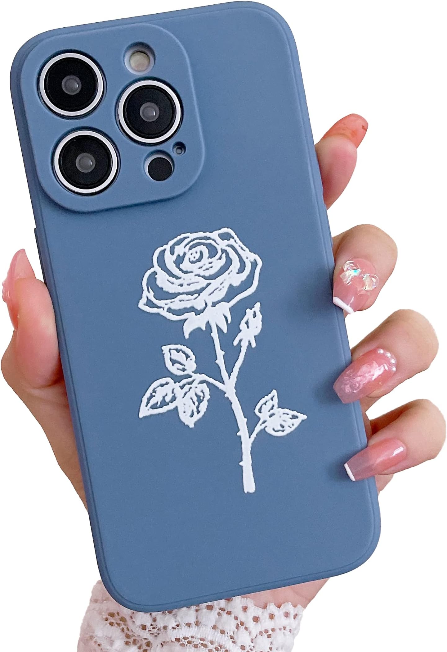 YIKUSO Compatible with iPhone 14 Pro Case Silicone Gel Rubber Phone Cases, Cover 6.1 Inch Full Body Soft Protective Rose Flower Case Cute for Women（(Lavender Grey）