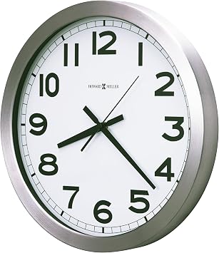 Howard Miller Spokane Modern Wall Clock Brushed Aluminum Frame, White Dial, Silent Quartz Movement, Battery Operated, Bold Black Numerals