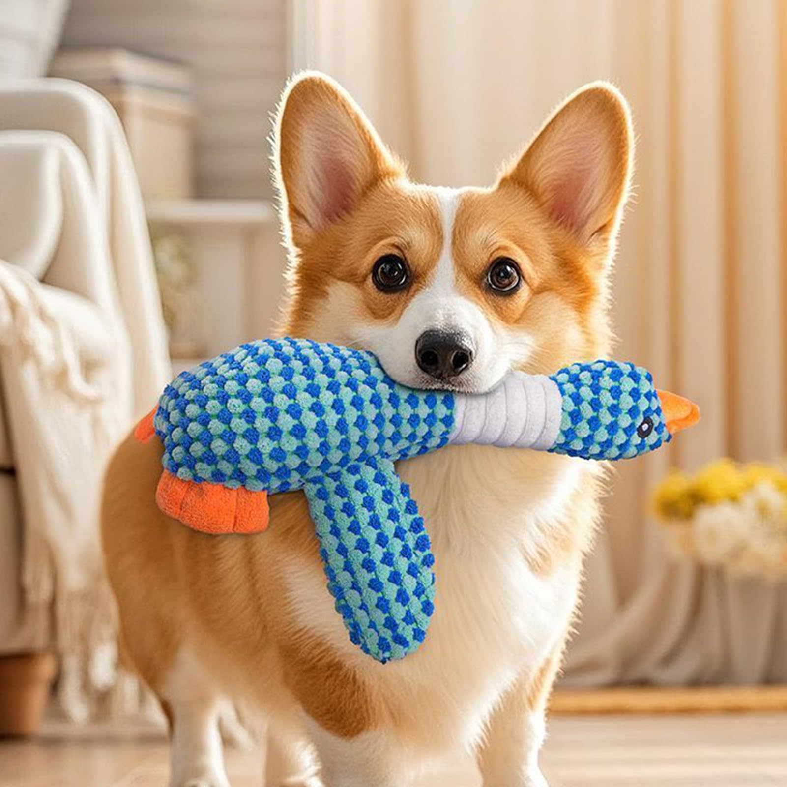Générique Kauspielzeug für kräftige Hunde, interaktives Plüschtier mit Quietscher, Ente aus Plüsch, extrem strapazierfähig, für Welpen und kleine Hunde