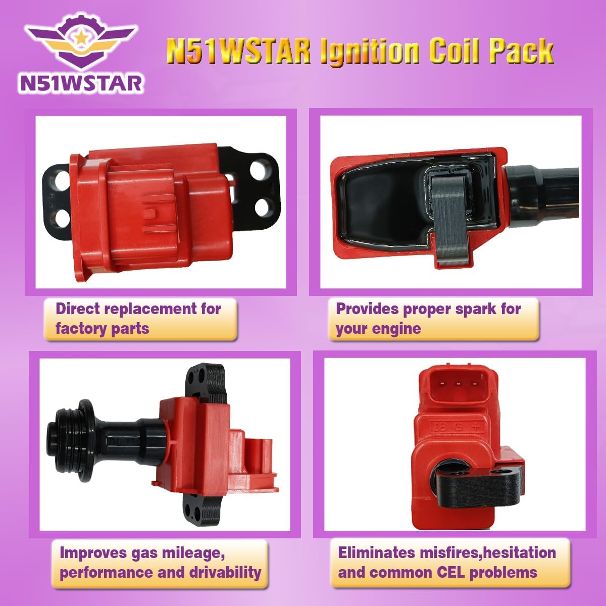 Performance 4 Bolts Ignition Coil Pack Set Of 1 Compatible With Nissan Stagea R34 Skyline GT-T CEDRIC GLORIA ENY34 LAUREL GC35 RB25DET RB25DE RB20DE Neo Neo 6 Replacement For MCP1840