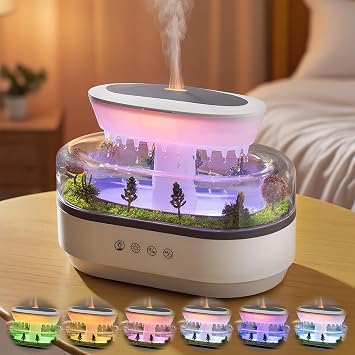 Raindrop Humidifier Diffuser, 250ml Raindrop Aroma Diffuser, LED Mood Light, Auto Off, Micro Landscape Natural Raindrop Cool Mist Humidifier for Bedroom/Yoga/Meditation, White DC 24V
