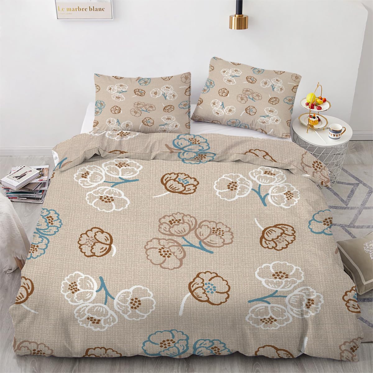 Housse de couette 240x260 cm à fermeture éclair avec parure de lit végétale microfibre