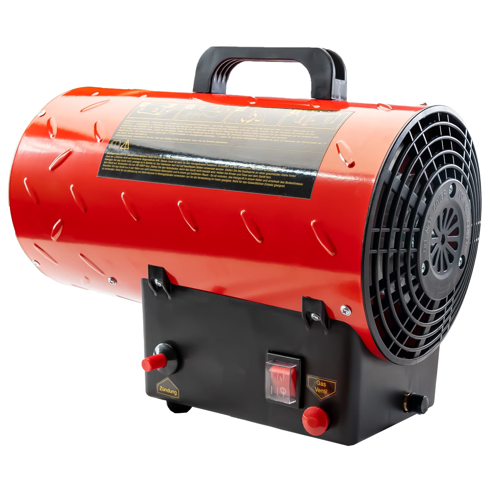 Grafner XL Gasheizgebläse 10 kW, mit Verbindungsschlauch, Druckminderer, Turbo-Ventilator, Piezozündung, für handelsübliche Gasflaschen, Heißluftgenerator Heizkanone Gasheizer Bauheizer Heizturbine