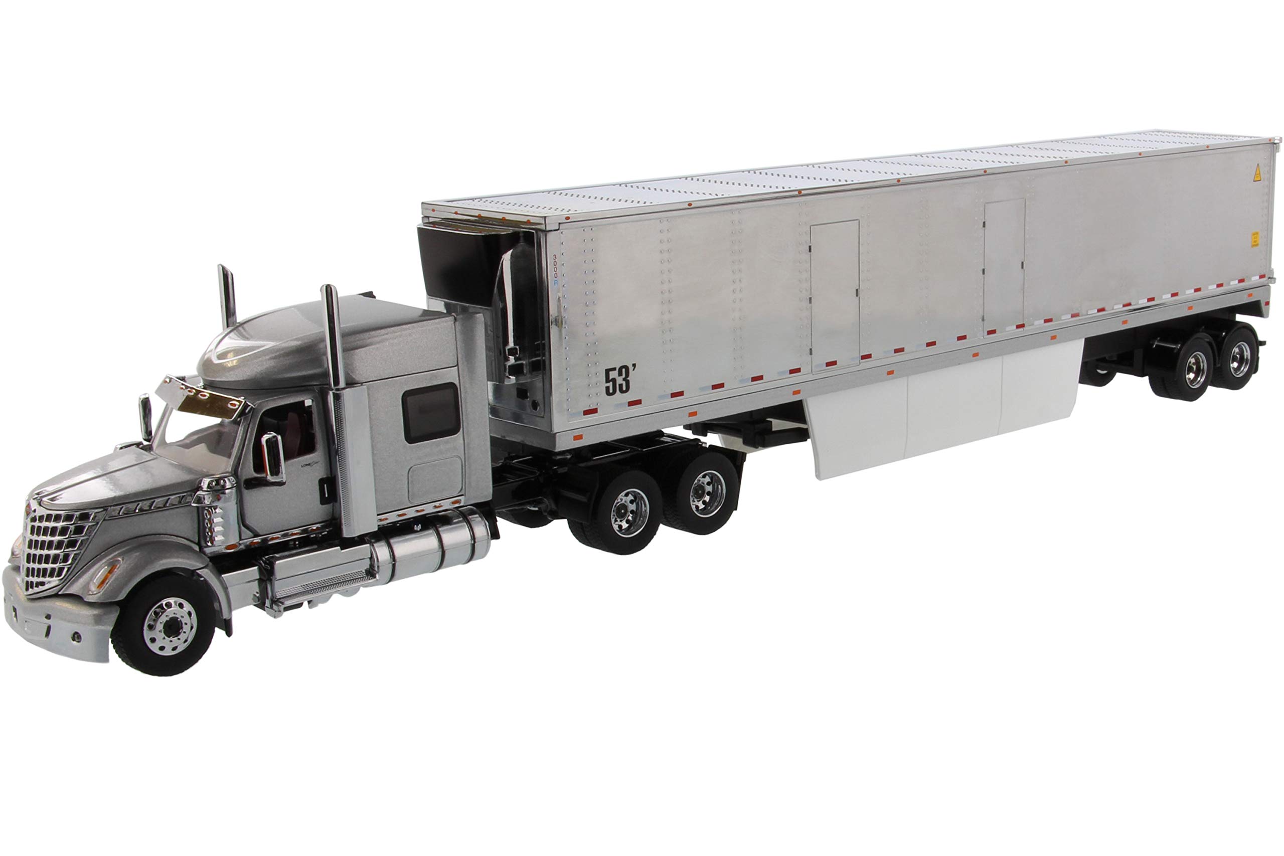 Diecast Masters 1:50 Scale International Lone Star SFFA Tandem with 72' Sleeper and 53' Chromed Refer Trailer | Transport Series | Gray Model 71043