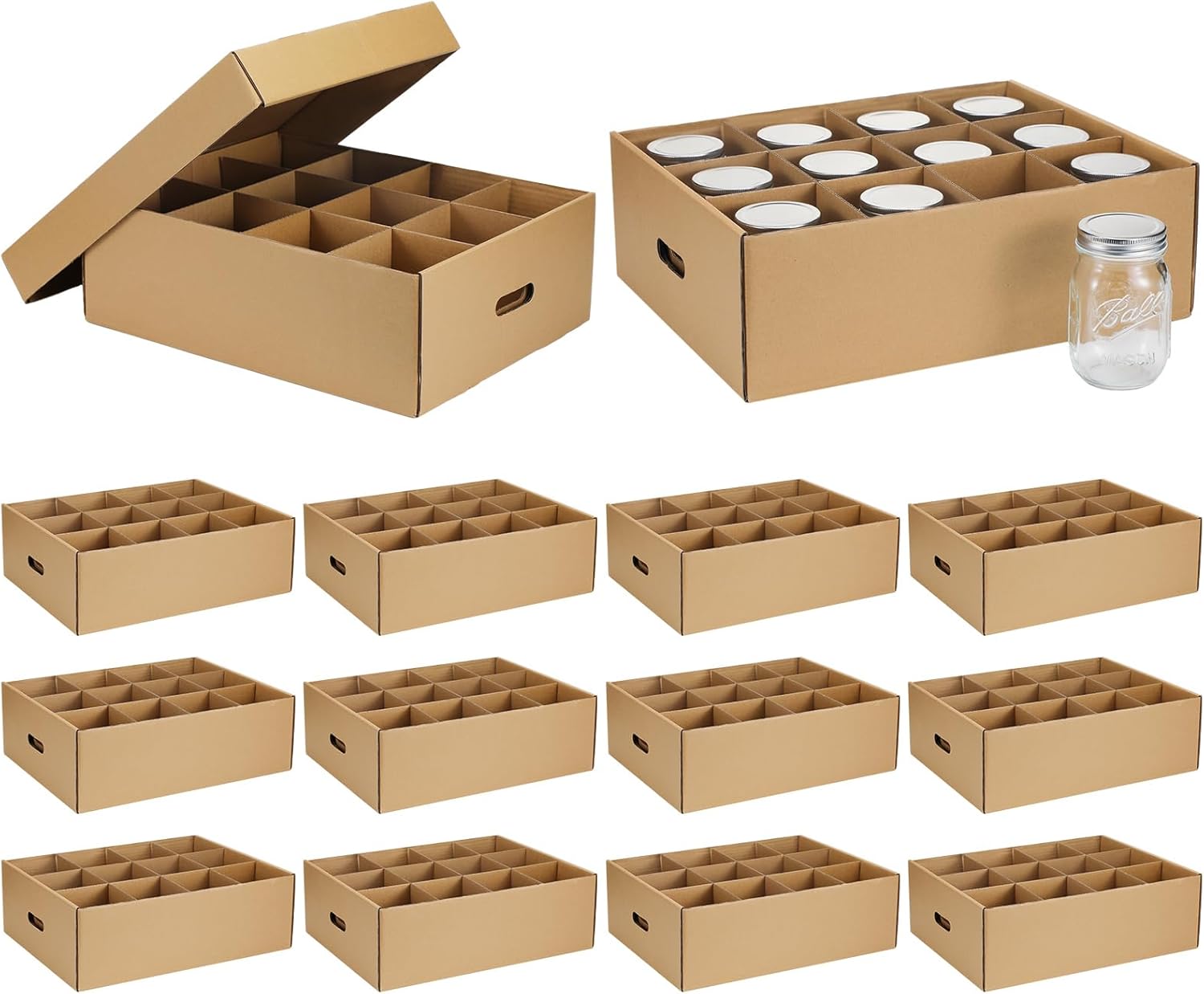 Menkxi 12 Pcs Mason Jar Storage Box 16 oz Regular or Wide Mouth Stackable Storage Organizer Mason Jar Containers Canning Box with Handles Cardboard Can Stack for Moving