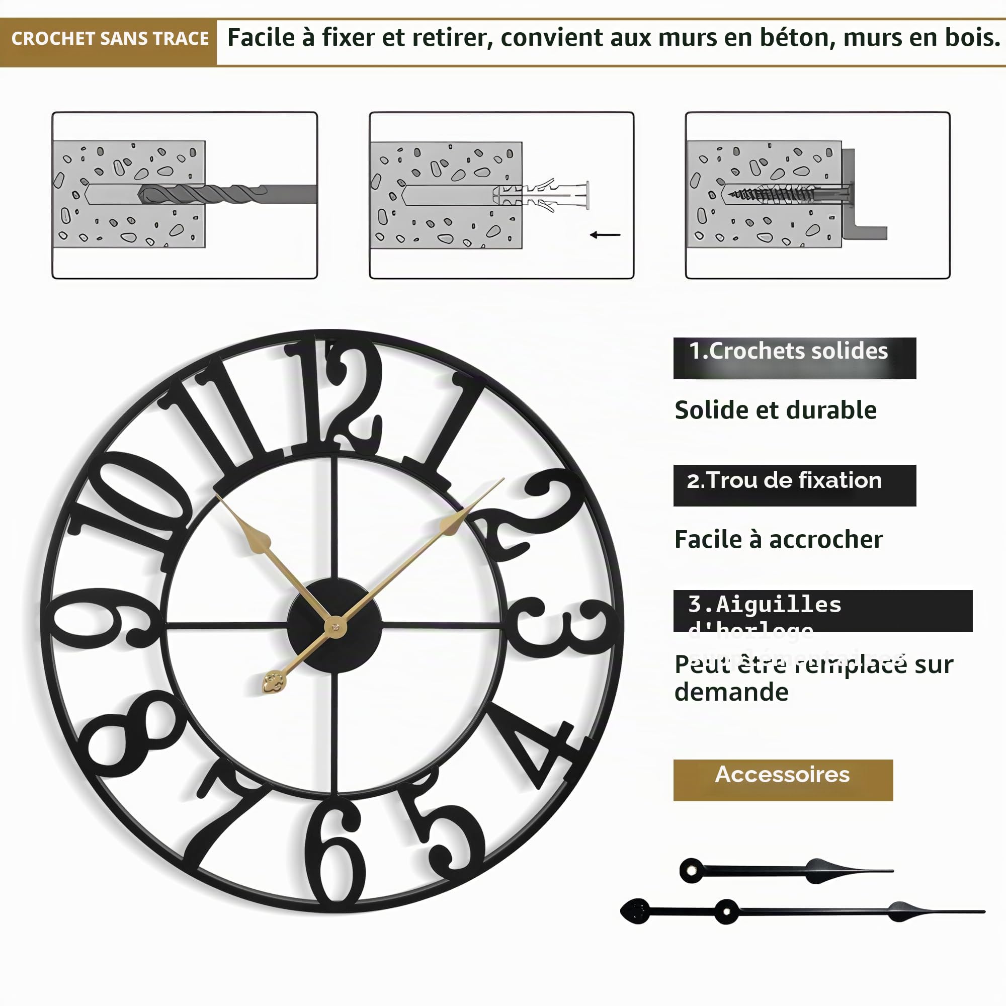 Horloge Murale Design Moderne Silencieuse Grande XXL 40-100 cm Salon Cuisine Bureau