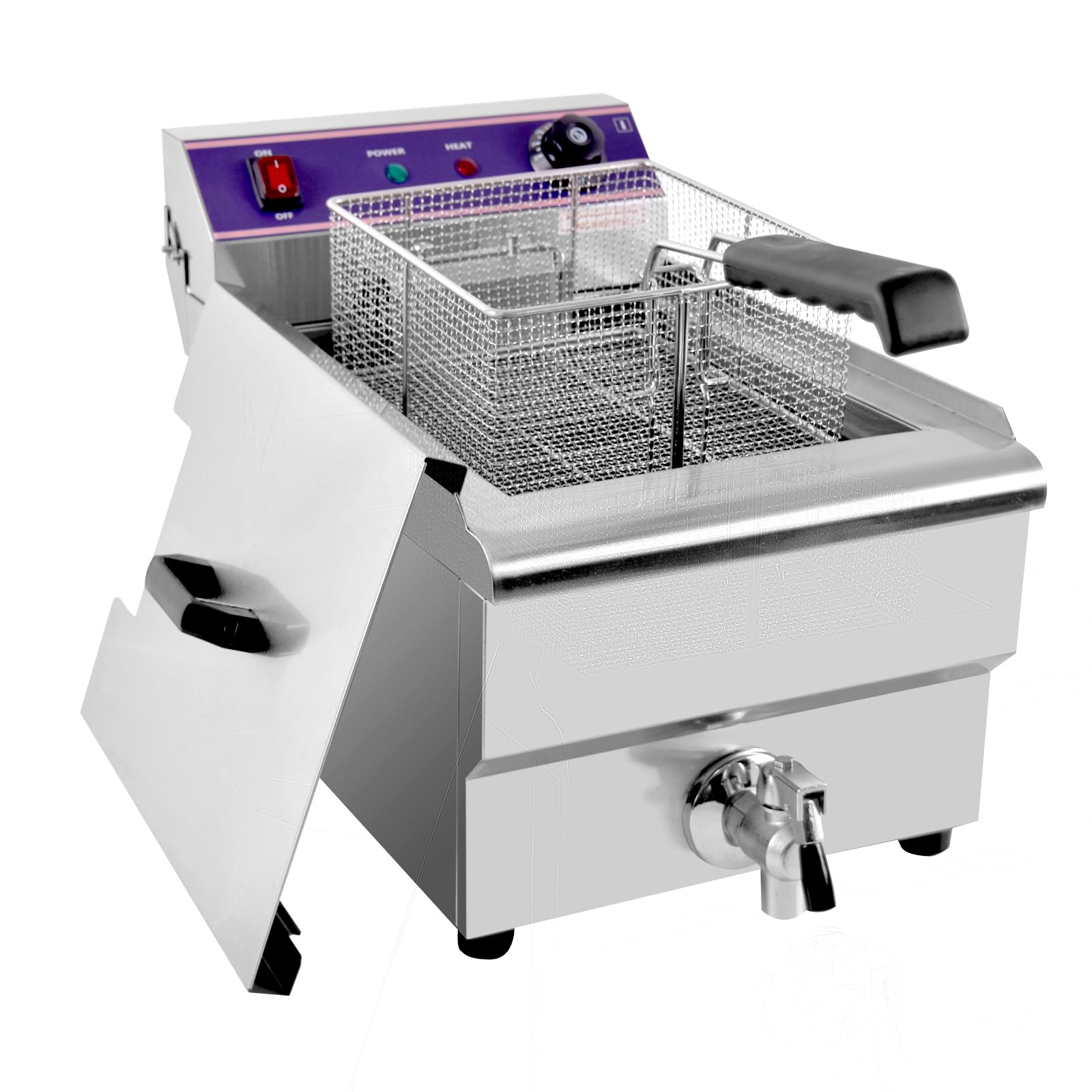 Friteuse électrique,16LCommerciale friteuse avec valve de vidange acier inoxydable,Professionnelle Inox Friteuse Avec Régulateur de Température,3000 W, 60-200 °C