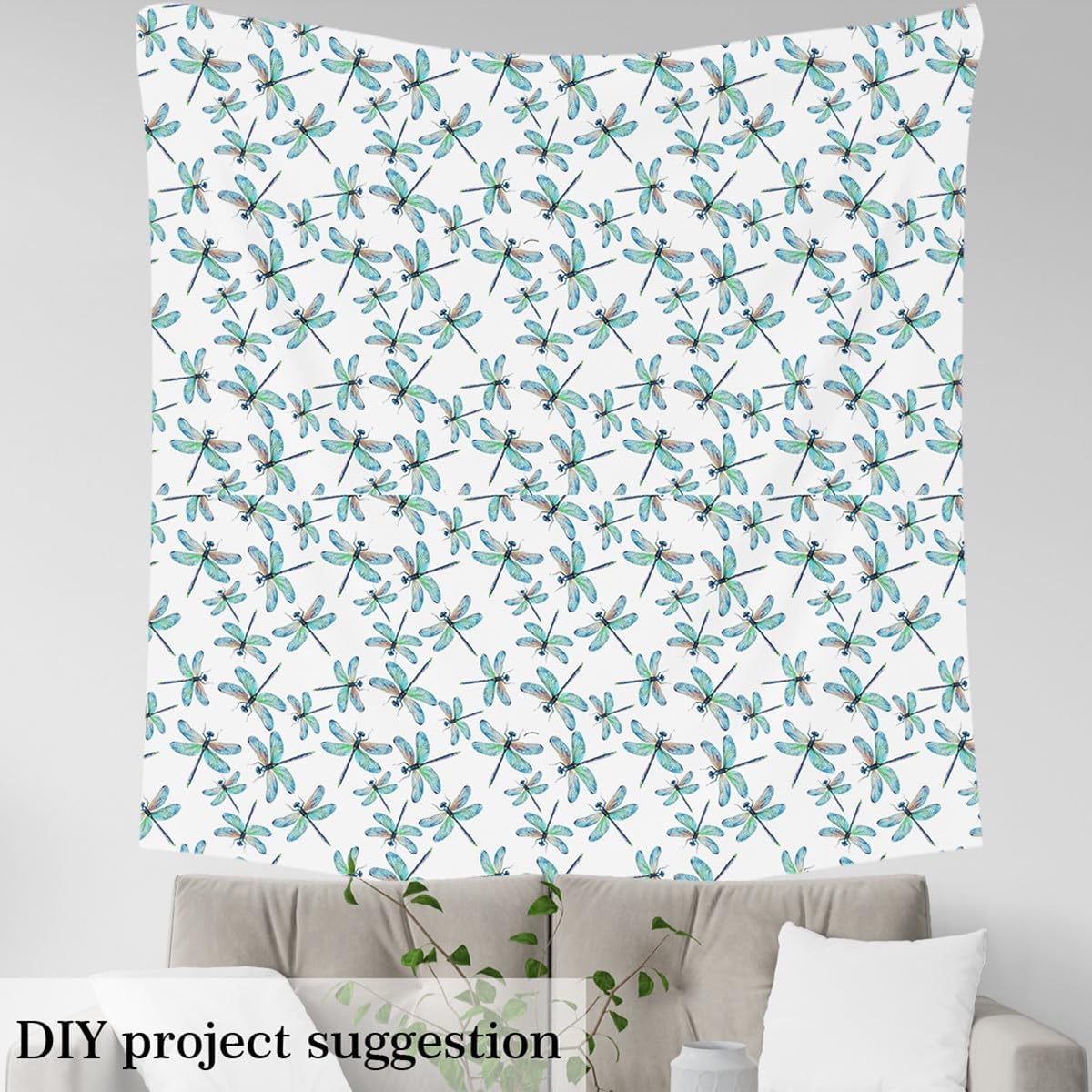 Dragonfly Fabric by The Yard, Blue Dragonflies Boho Wildlife Decorative Fabric, Flying Animal Waterproof Outdoor Fabric, DIY Art Upholstery and Home Accents, Blue White, 2 Yards