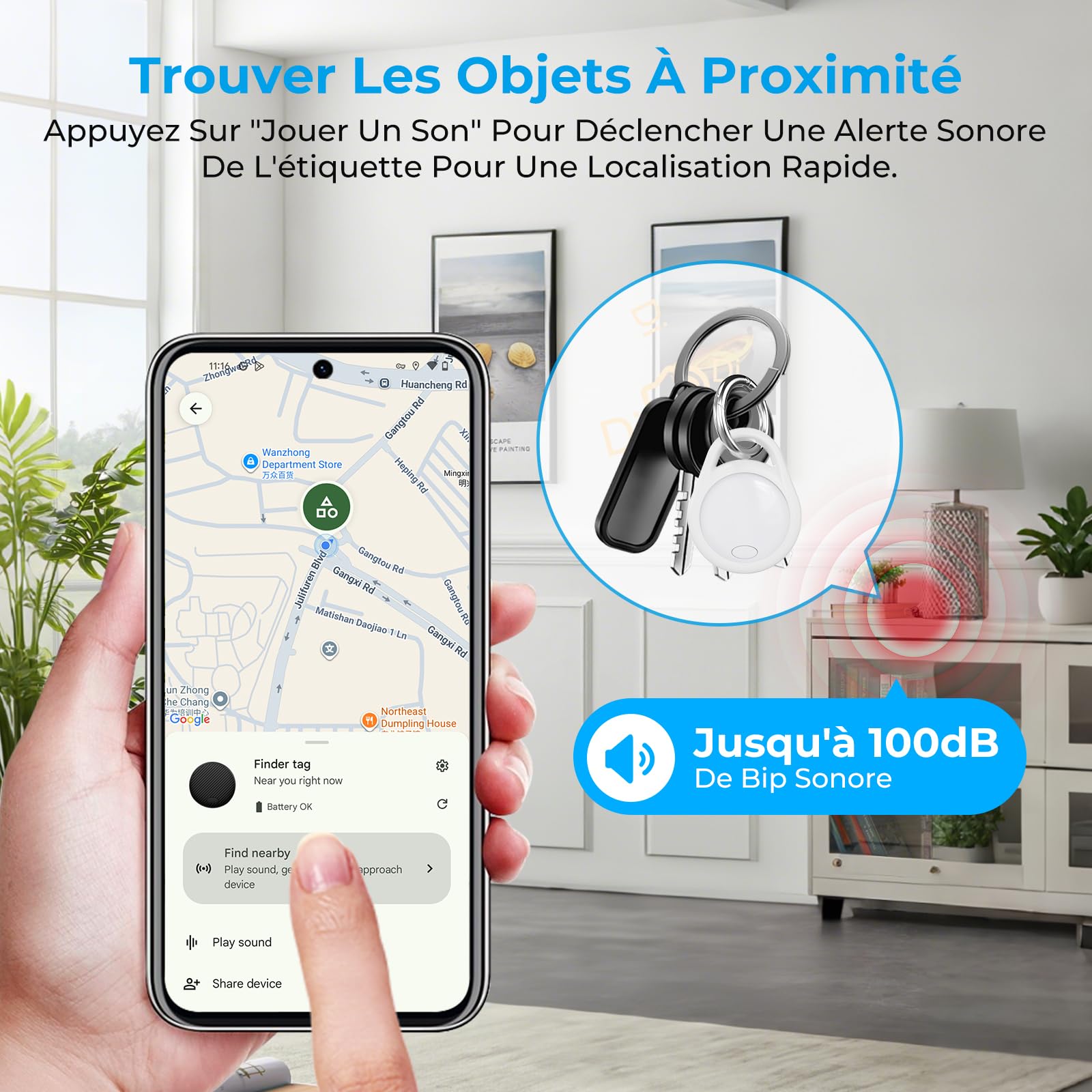Lot De 4 Smart Tags Android - Traceurs Bluetooth Avec Réseau Google - Pour Clés, Sacs, Valises - Alarme Forte 80dB