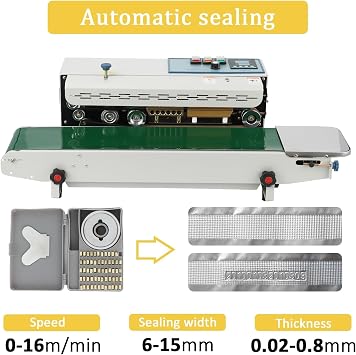 FR900 Continuous Band Sealer Machine, Horizontal Automatic Bag Band Sealing Machine 110V for PVC Bags Films w/Digital Temperature Control