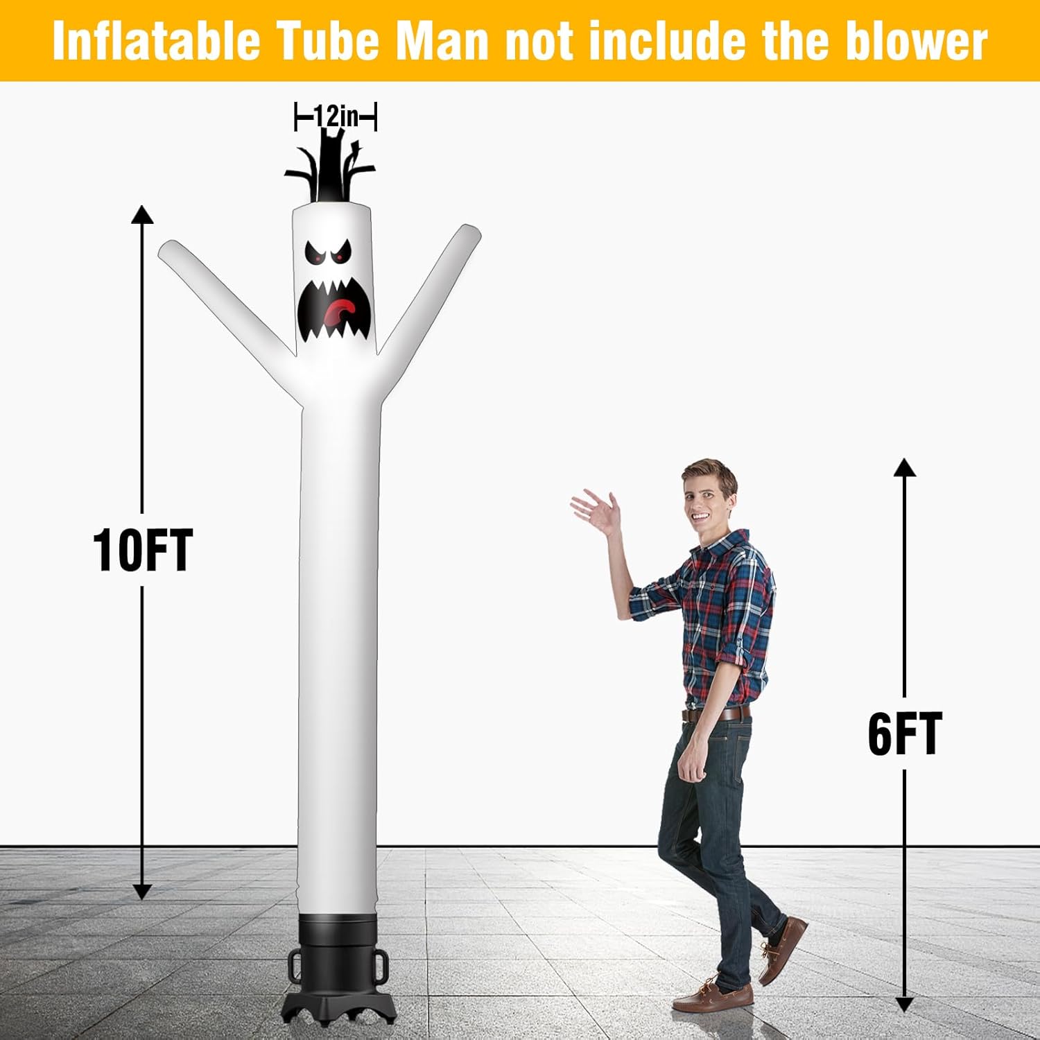 10FT Tall Ghost Inflatable Tube Man (12''Diameter) Wacky Wavy Dancing Guy for Outdoor Decoration Advertising Business Promotion - Halloween Theme (Blower Not Included)