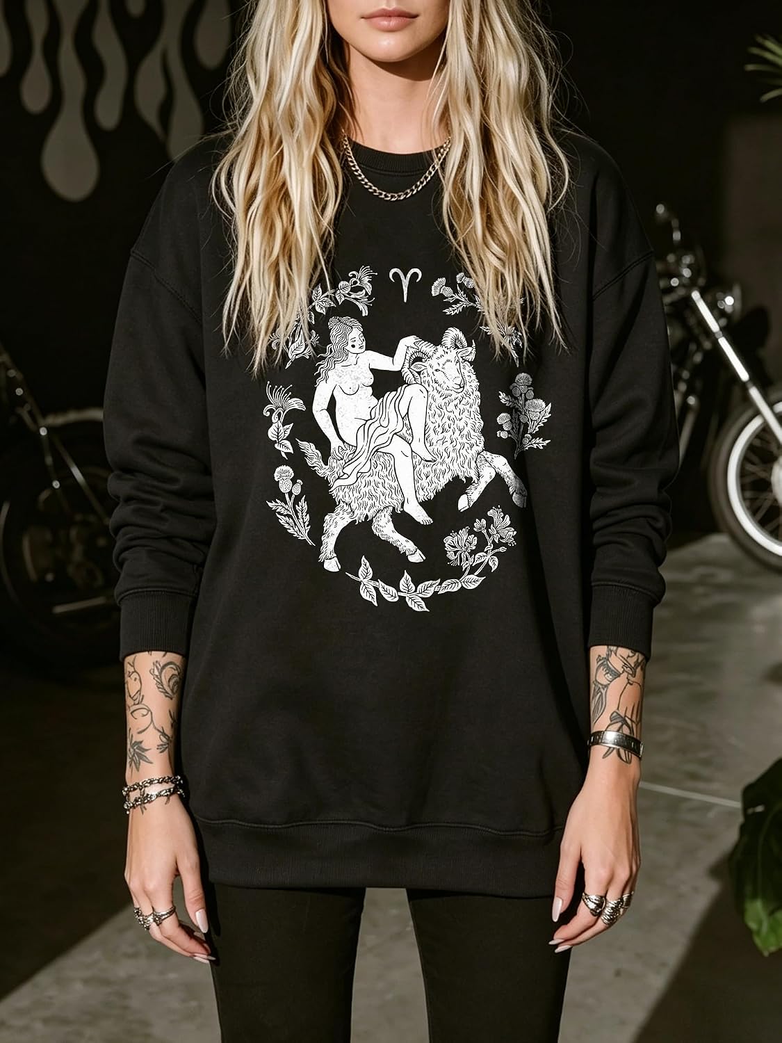 Sagittarius Graphic Crewneck Sweatshirt, Floral Zodiac Print, Oversized Casual Top, Women's Fall Winter Fashion