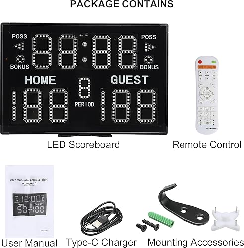 Miniatura 7 de PATIKIL Marcador electrónico de baloncesto, tablero de puntuación digital profesional con montaje remoto en pared, marcador de juegos LED grande con