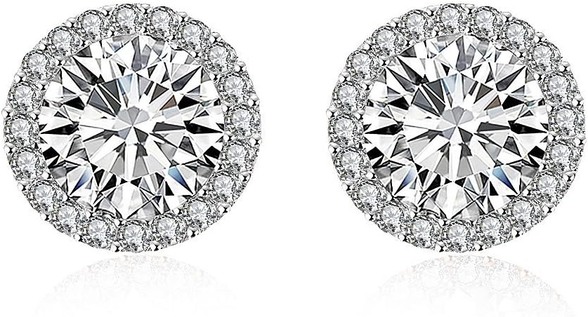 FushoPSparkle Cubic Zirconia Round Cut Stud Earrings (Platinum plated)