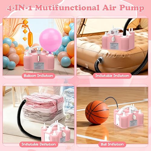 Miniatura 4 de Bomba de globo eléctrica 4 en 1, bomba de aire eléctrica portátil, soplador de globos de doble boquilla de llenado rápido de 110 V CA, deflador para