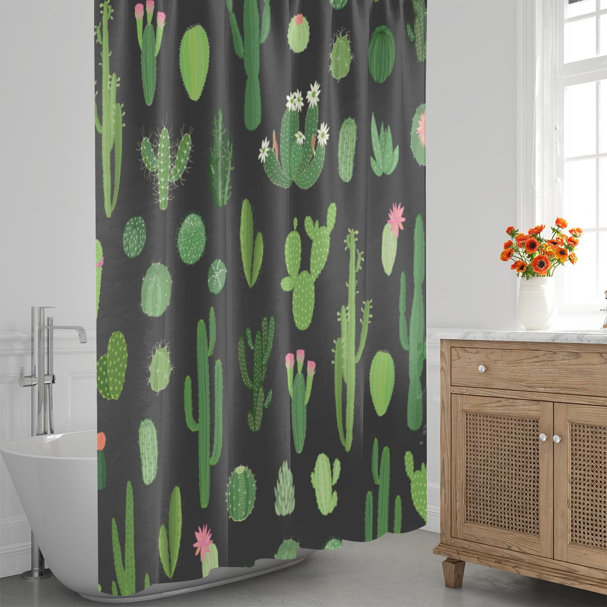 Tenda Da Doccia Con Cactus E Piante Grasse 183x183 Cm – Set Con 12 Ganci, Impermeabile, Non Trasparente, Stampa Vivace, Per Bagno Decorativo - 3