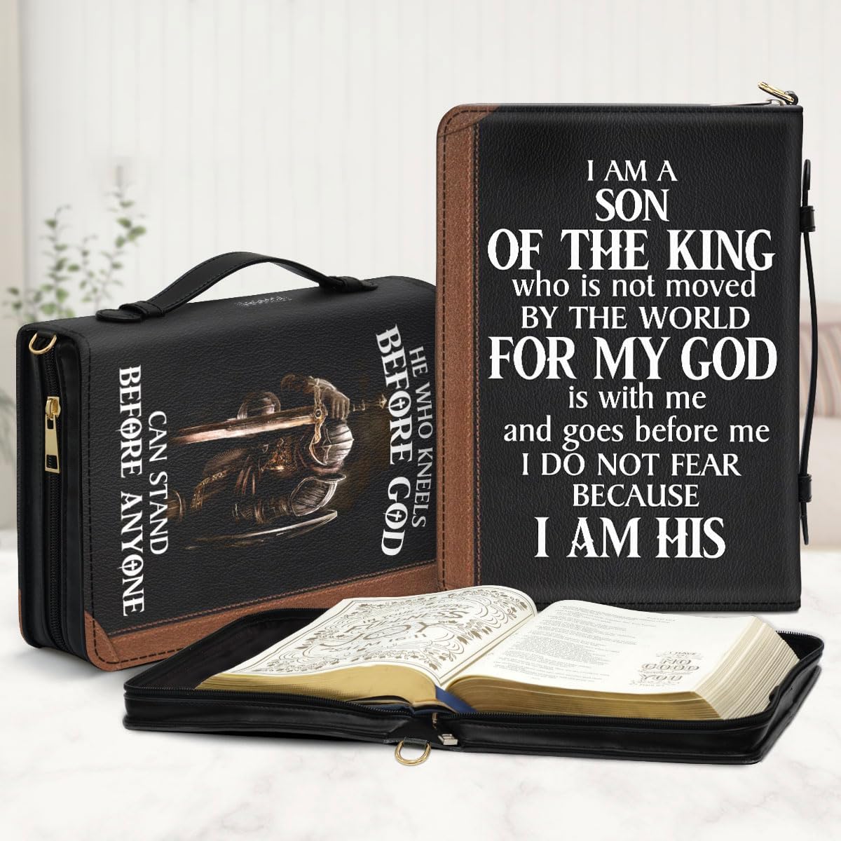 Jeuspirit Bible Covers - Leather Bible Organizer Case, Christmas Gifts For Women, Men, Christian Gifts For Women - Bible Holder Bag, Bible Carrying Case Large Size (Son Of The King)